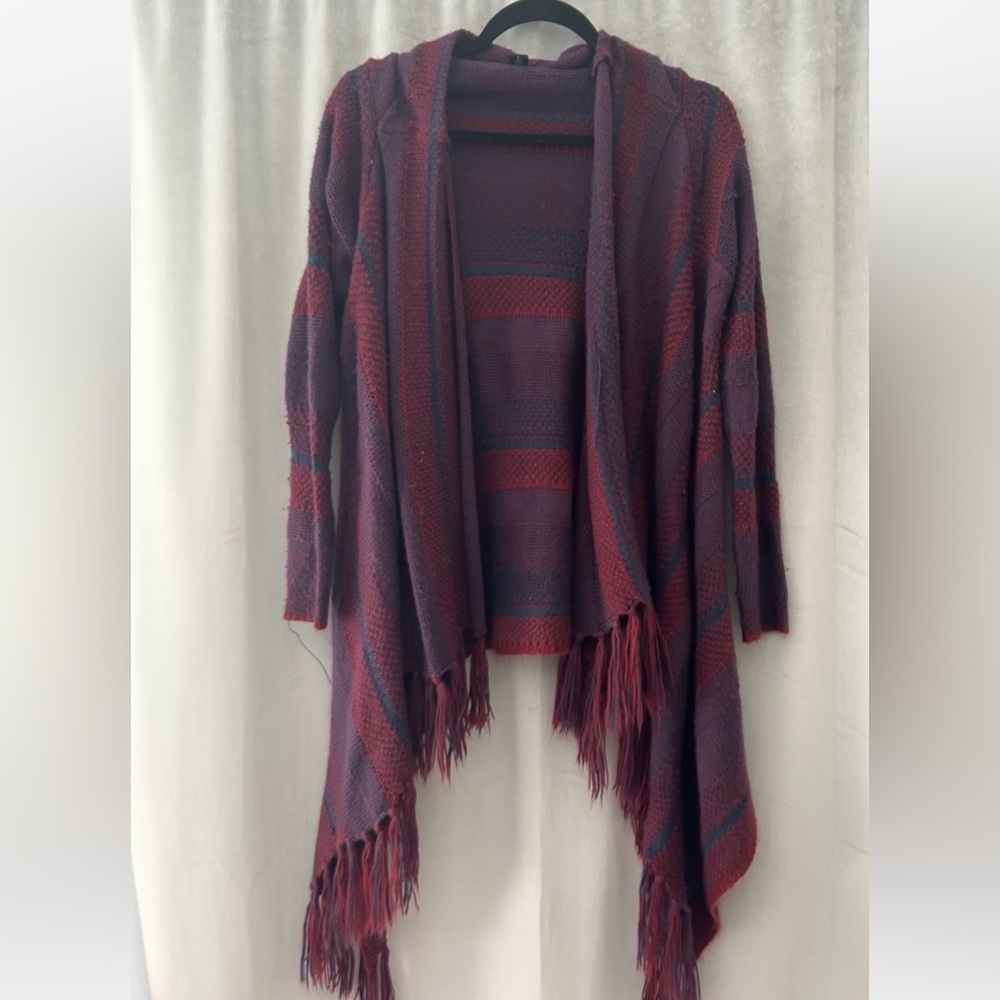 Bohemian style maroon and navy cardigan